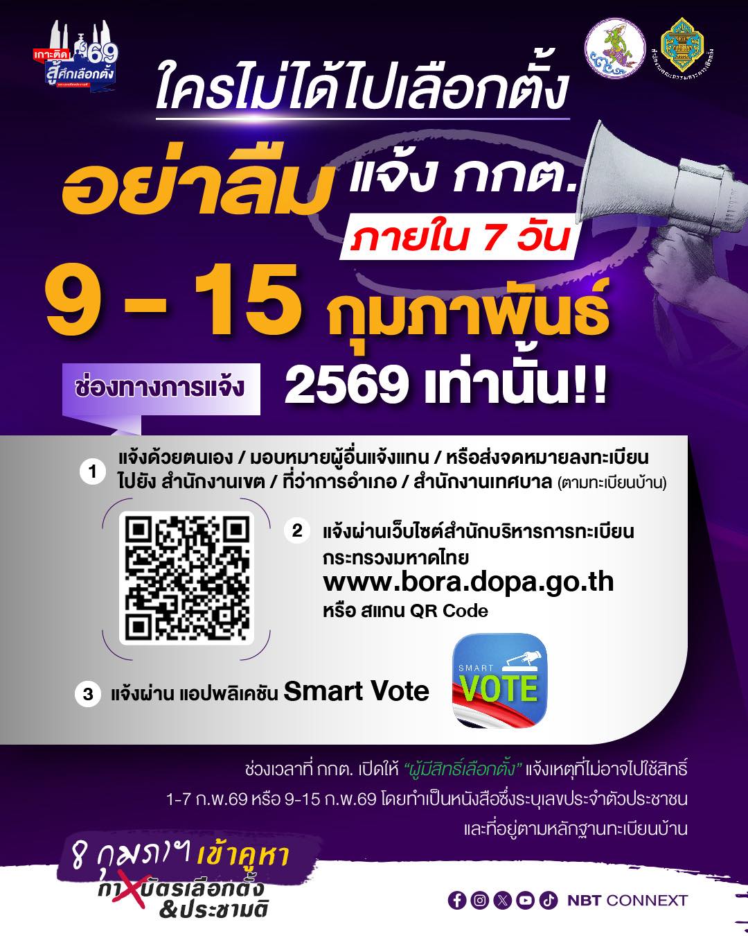 ใครไม่ได้ไปเลือกตั้ง อย่าลืมแจ้ง กกต. ภายใน 7 วัน 9 - 15 กุมภาพันธ์ 2569 เท่านั้น!! 
